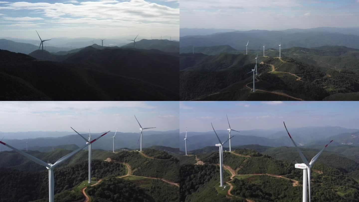 山顶的风力发电近距离航拍4K素材