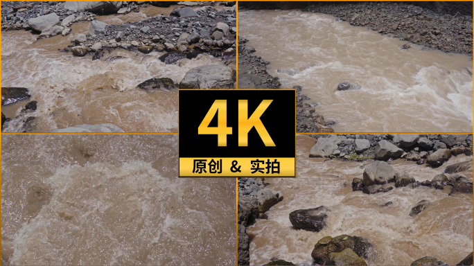 雨季山洪暴雨混着泥沙的浑浊河水泥石流合集