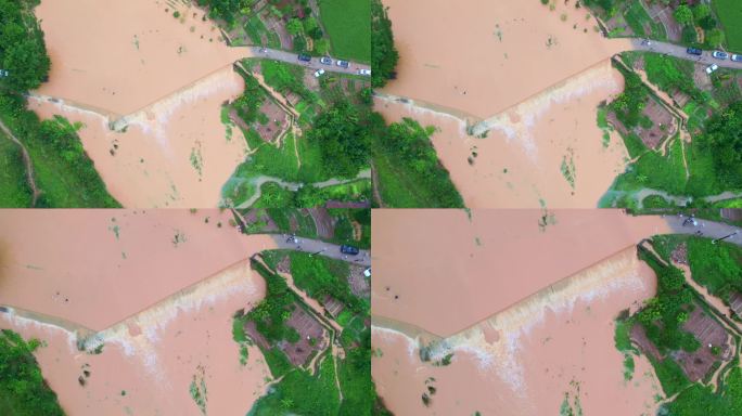 大雨后河水暴涨漫过道路水土流失泥水浸漫