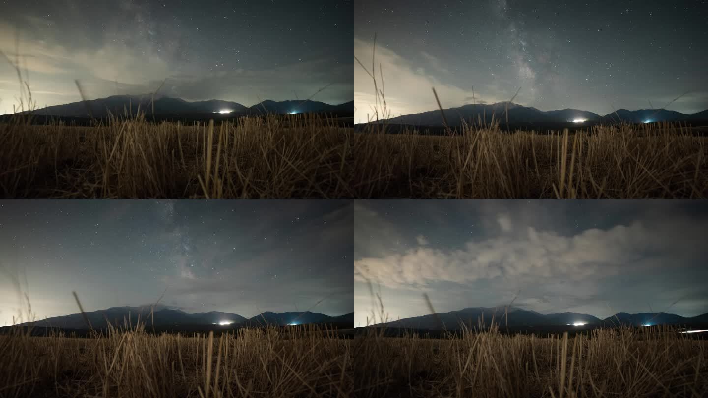 延时拍摄的银河系在奥林匹斯山希腊小麦前景广角