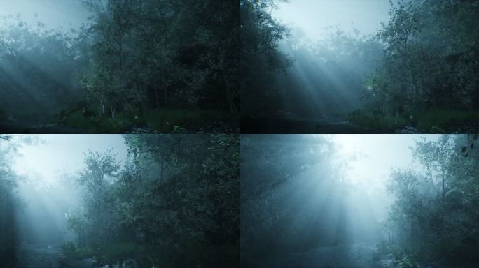 4k幽蓝月光神秘森林⑧