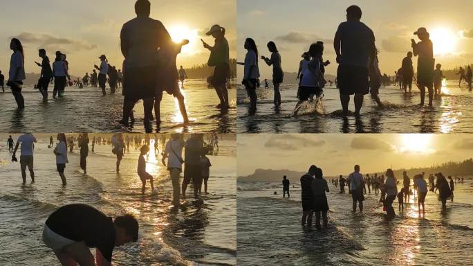 海边游客剪映晨曦沙滩夕阳海岸海边游玩游客