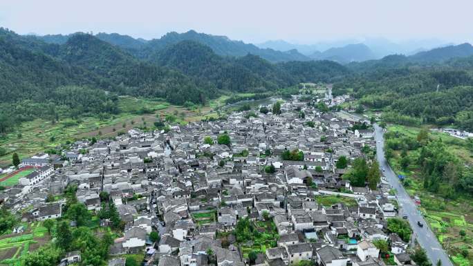 航拍安徽省黟县黄山西递古村落