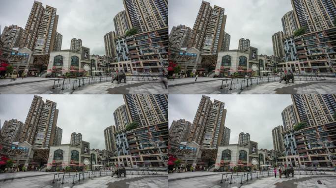 重庆市弹子石老街广场云雾延时