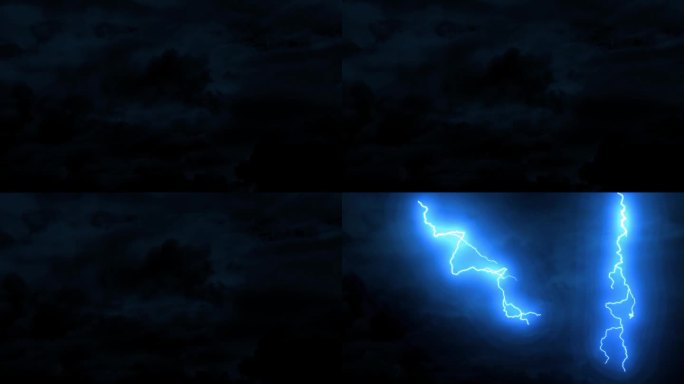 黑暗的夜云与雷电与电力强大的蓝色能量闪烁在戏剧性的天空。