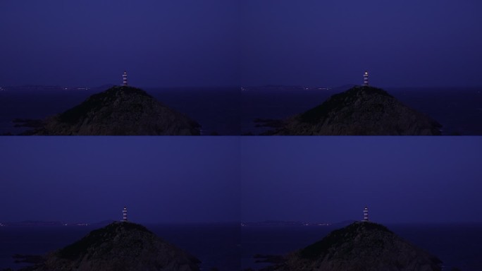 夜晚大海灯塔海上指明灯海岛指引灯海洋灯塔