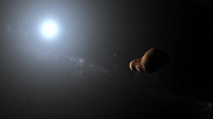 图塔提斯小行星绕着一颗蓝色的恒星运行