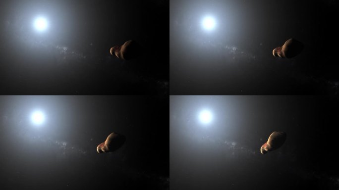 图塔提斯小行星绕着一颗蓝色的恒星运行