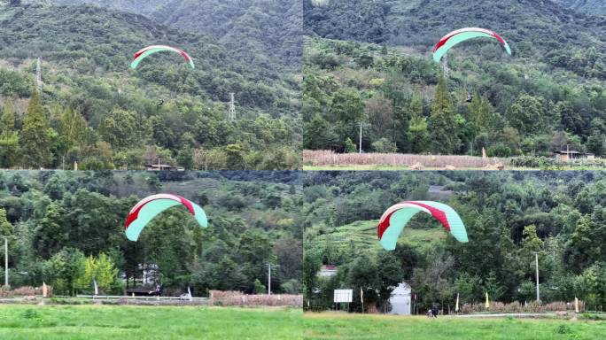 滑翔机降落伞极限运动教练学员高空飞翔飞行