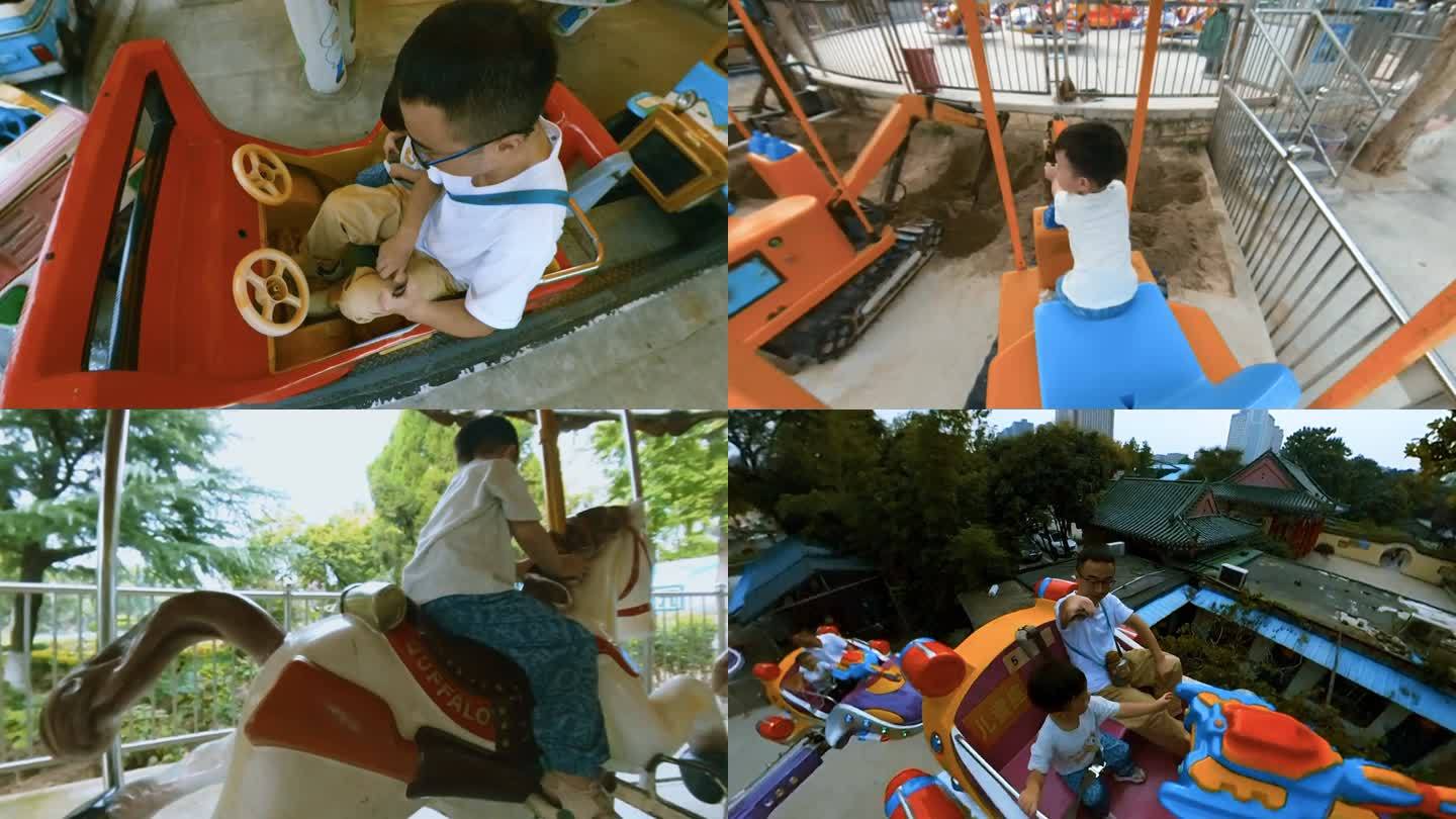 父子骑电动车去游乐园畅玩各种游乐设施