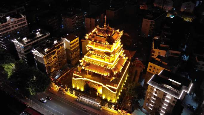 柳州西来寺与柳江夜景航拍