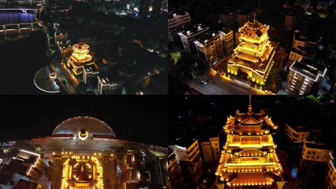 柳州西来寺与柳江夜景航拍