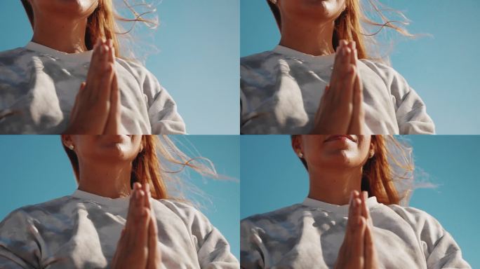 以瑜伽祈祷姿势冥想的女人