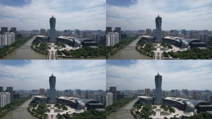 杭州西湖广场城市地标建筑航拍