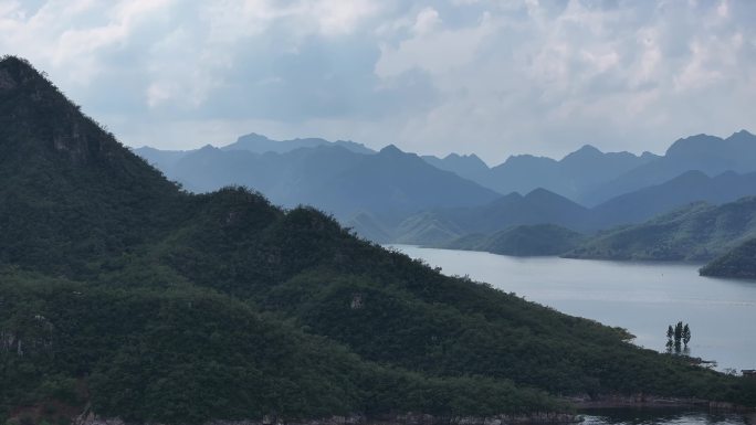 河北易水湖景区航拍水库超清景色