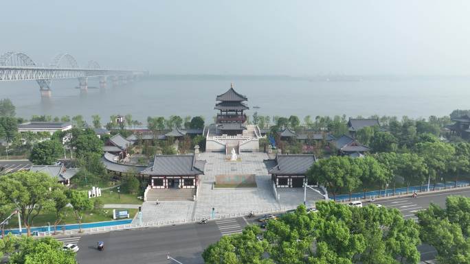 九江琵琶亭航拍浔阳江文化旅游景区风光风景