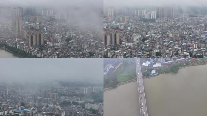 云雾下的城市快速流动的云