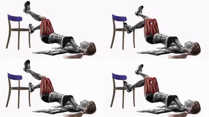 椅子抬高单腿臀肌桥健身运动锻炼动画女性肌肉突出演示4K分辨率60 fps
