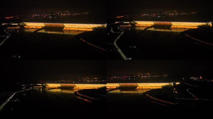 长江三峡大坝水利枢纽工程夜景航拍4K御三