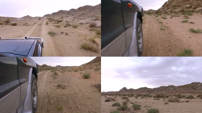 荒漠戈壁滩中行驶的汽车 第一视角