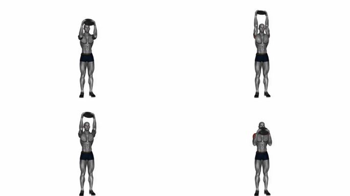负重站立肩压与平板健身运动锻炼动画男性肌肉突出演示4K分辨率60 fps