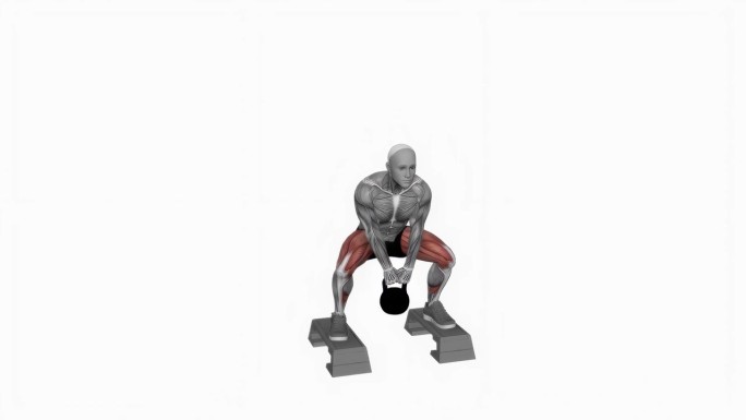 壶铃相扑蹲健身运动锻炼动画男性肌肉突出演示4K分辨率60 fps