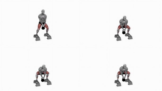壶铃相扑蹲健身运动锻炼动画男性肌肉突出演示4K分辨率60 fps
