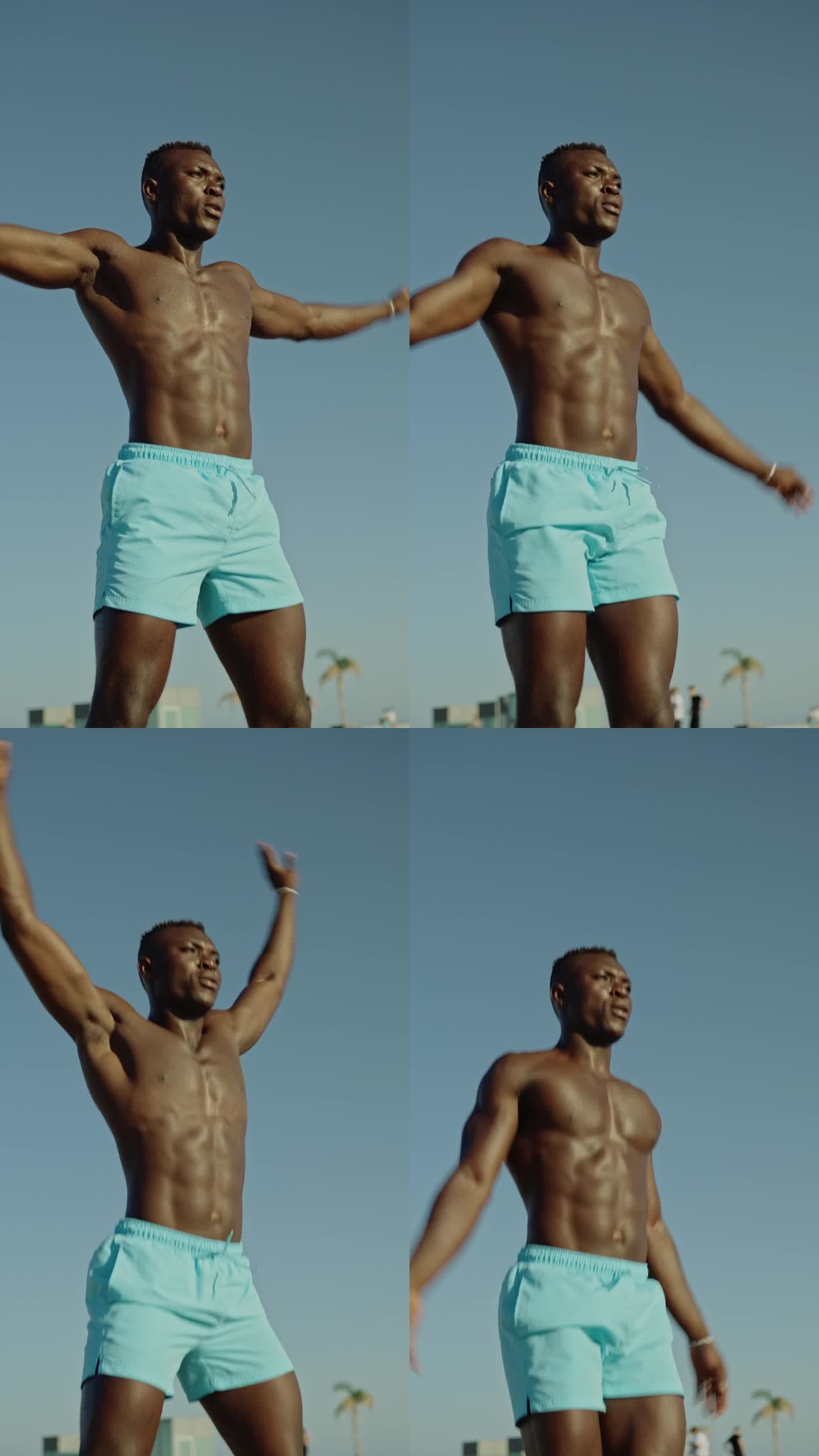 一名非洲男子开始做开合跳热身