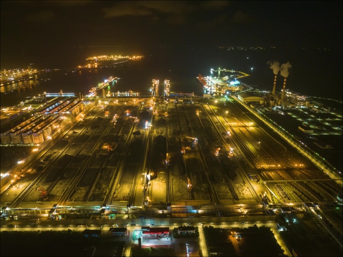 港口延时 夜晚港口