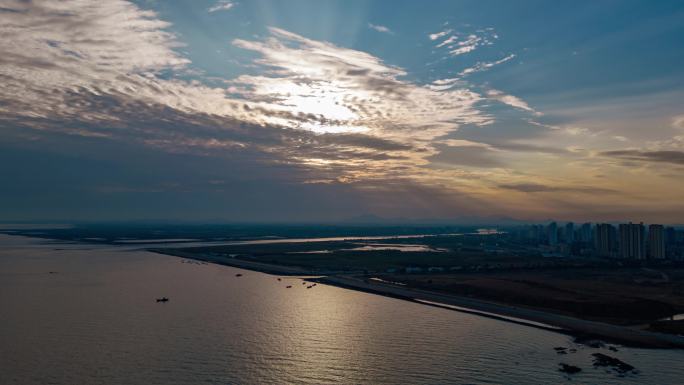 夕阳下鸟瞰兴城航拍延时