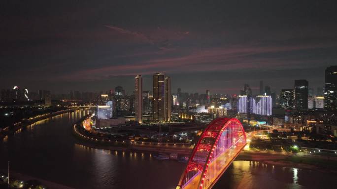 航拍湖北省武汉市汉阳区晴川桥夜晚景观