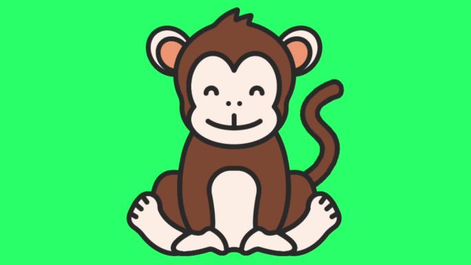 动画猴子坐在绿色背景。