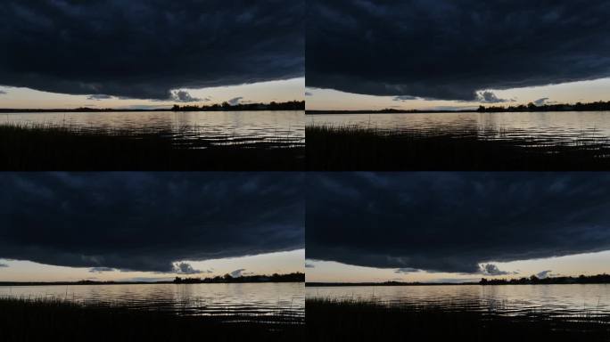 黄昏的乌云和流动的湖水