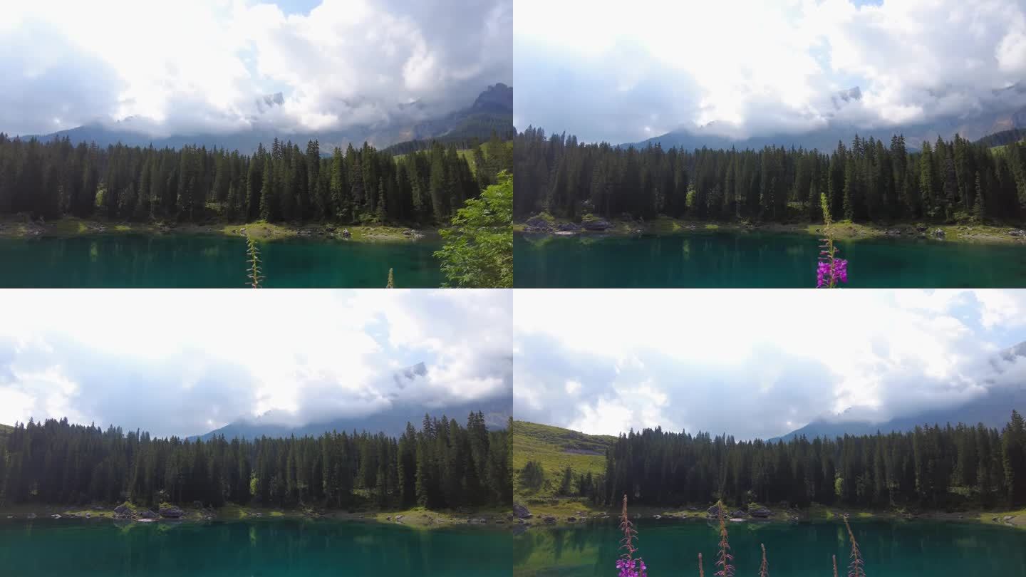 卡雷扎湖的景色和Val di Fassa的乡村景色