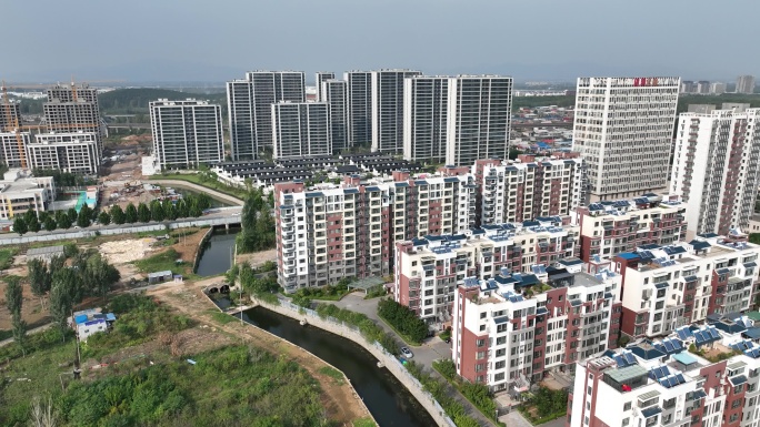 费县建设路 东部城区 费城街道航拍素材