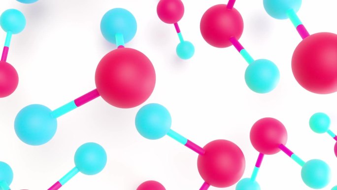 分子化学式H2O。水分子呈红蓝色。球棒化学结构模型。概念科学或化妆品行业。动画无缝循环和Alpha通