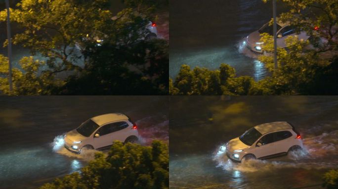 雨夜涉水开车