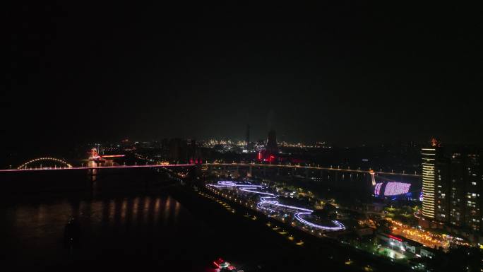 九江长江国家文化公园夜景航拍九江夜景风光