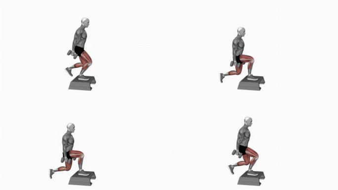 哑铃后弓步健身运动锻炼动画男性肌肉突出演示4K分辨率60 fps