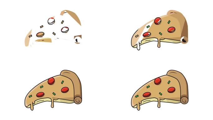 在白色背景上形成披萨的动画视频