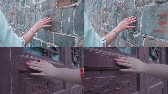 手摸墙壁或木门