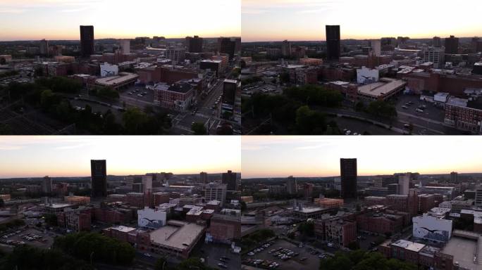 康涅狄格州纽黑文市中心的日落