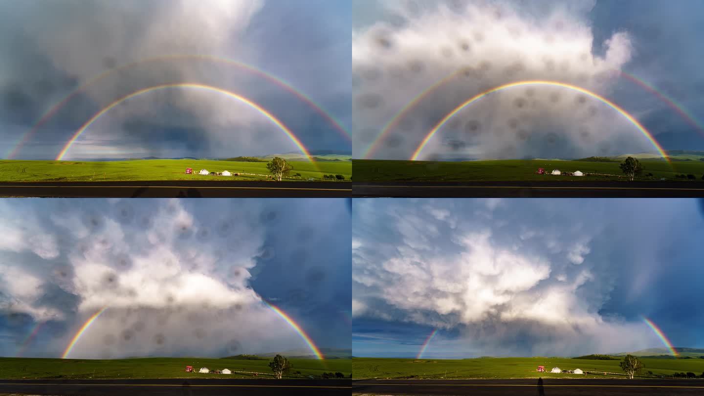 8K 草原上的彩虹 积雨云  雨过天晴