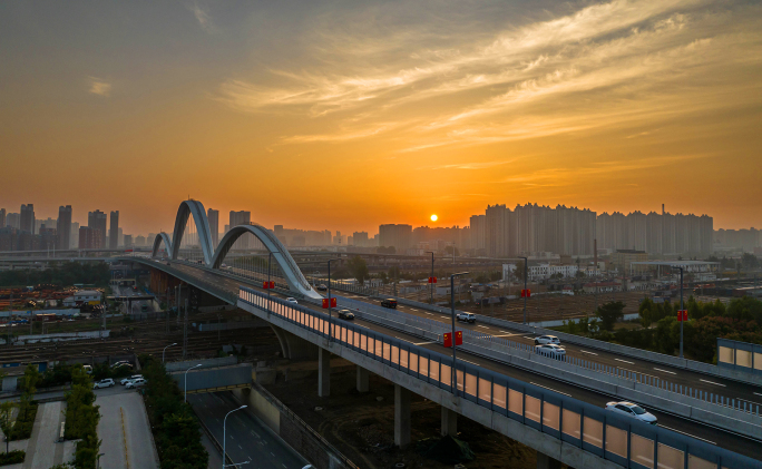 郑州北三环彩虹桥日出日落与夜景延时
