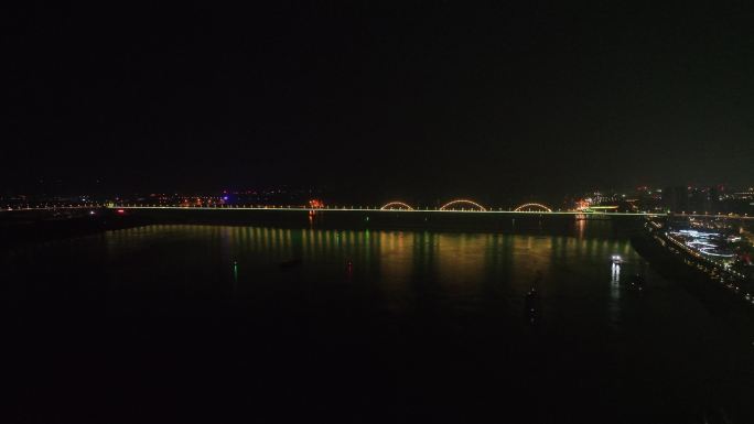 九江市九江长江大桥夜景航拍长江夜晚风光