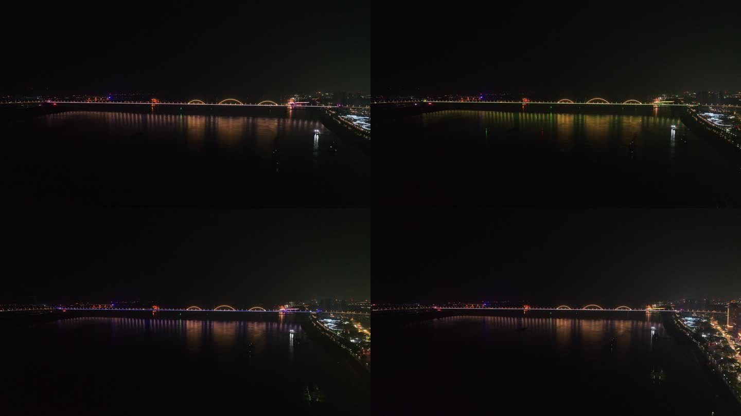 九江市九江长江大桥夜景航拍长江夜晚风光