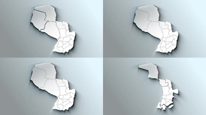 现代巴拉圭白色地图及各部门