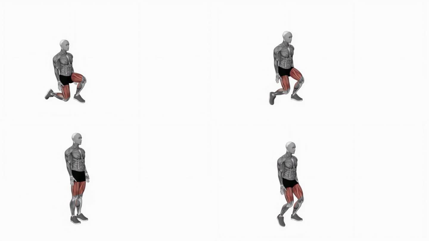 体重跪抱站立健身运动锻炼动画男性肌肉突出演示4K分辨率60 fps