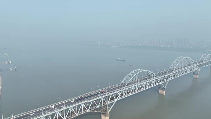 九江市九江长江大桥航拍长江河流桥梁风光