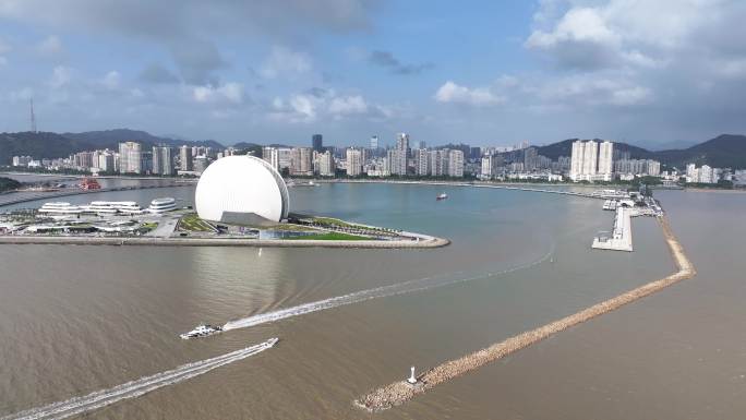 4K-Log-航拍珠海大剧院、游艇出海